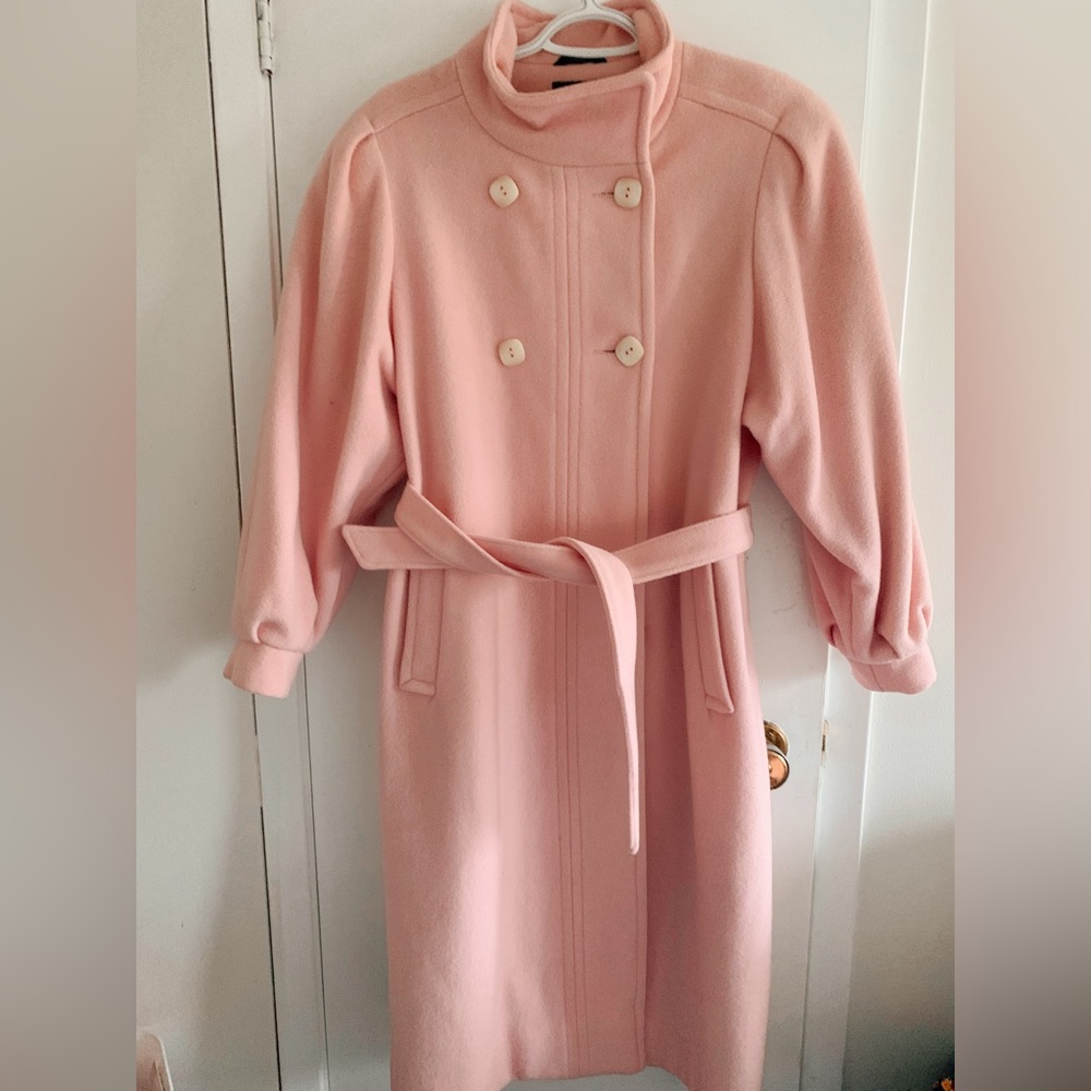 Vintage bubblegum pink 1980s electré Paris wool car coat size 5/6 (small)